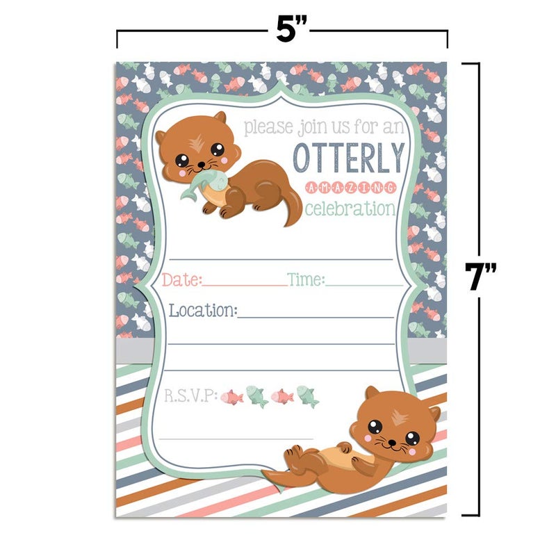 Amanda Creation Adorable Otter Birthday Party Invitations for an Otterly Amazing Celebration, 20 5x7 Fill In Cards with Twenty White Envelopes by AmandaCreation - Image 5